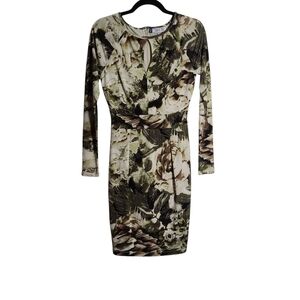 JENNIFER LOPEZ Green and Brown Bodycon Long Sleeve Dress Size Small